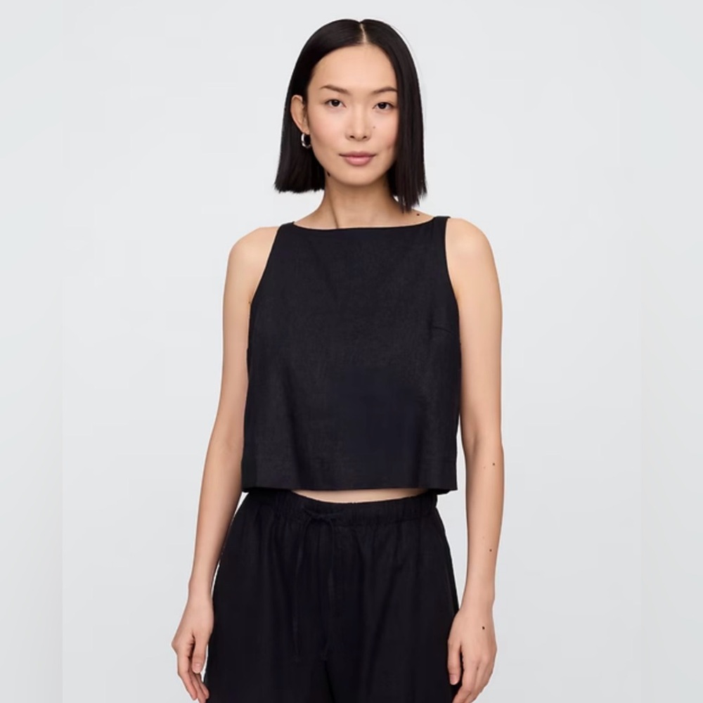NWT - GAP Black Linen Blend Sleeveless Apron Top - Size Large